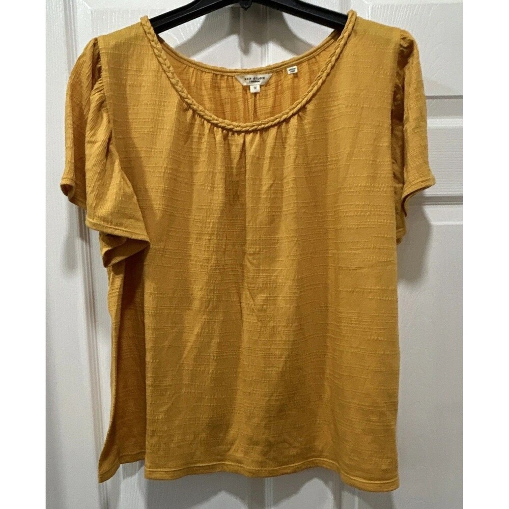 Max Studio London Yellow Knit Round Neck Short Sleeve Pullover Blouse 1X 0084